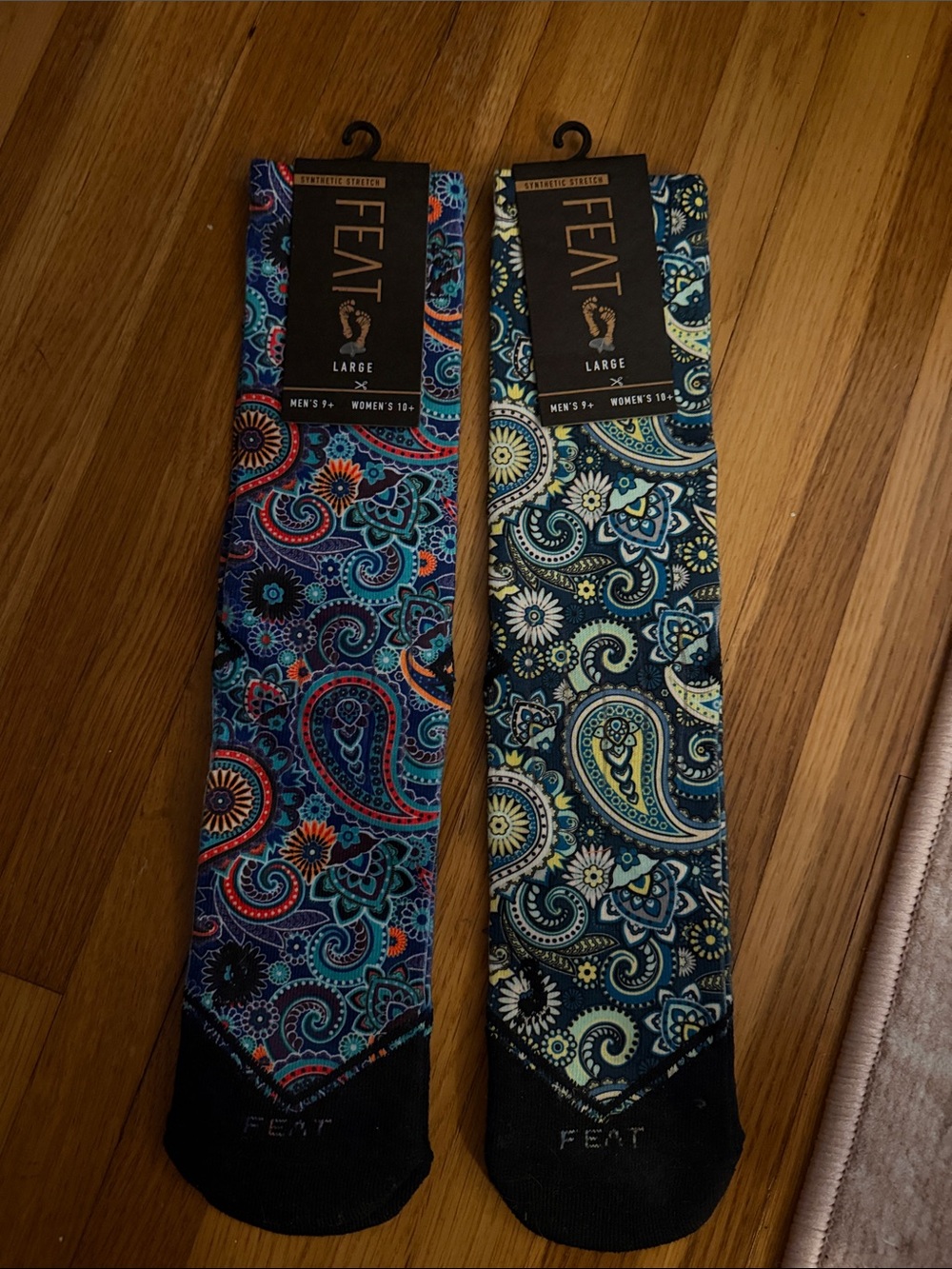 Men's Large Paisley Crew Socks - Blue & Teal 2 pairs